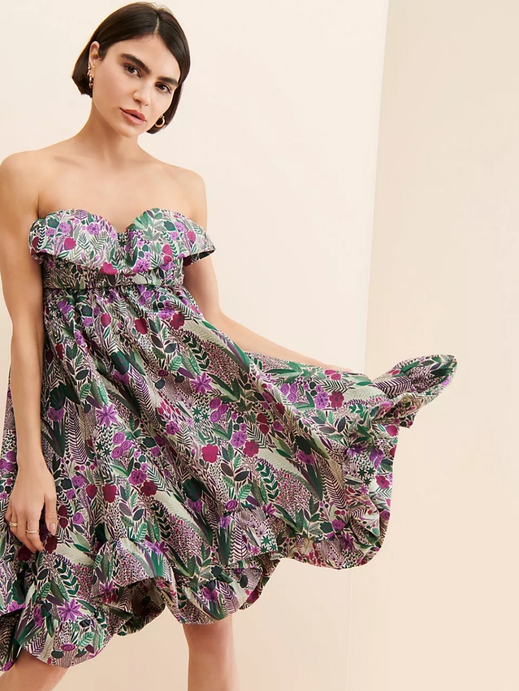 Anna Sui Floral Jacquard Strapless Floral Mini Dress